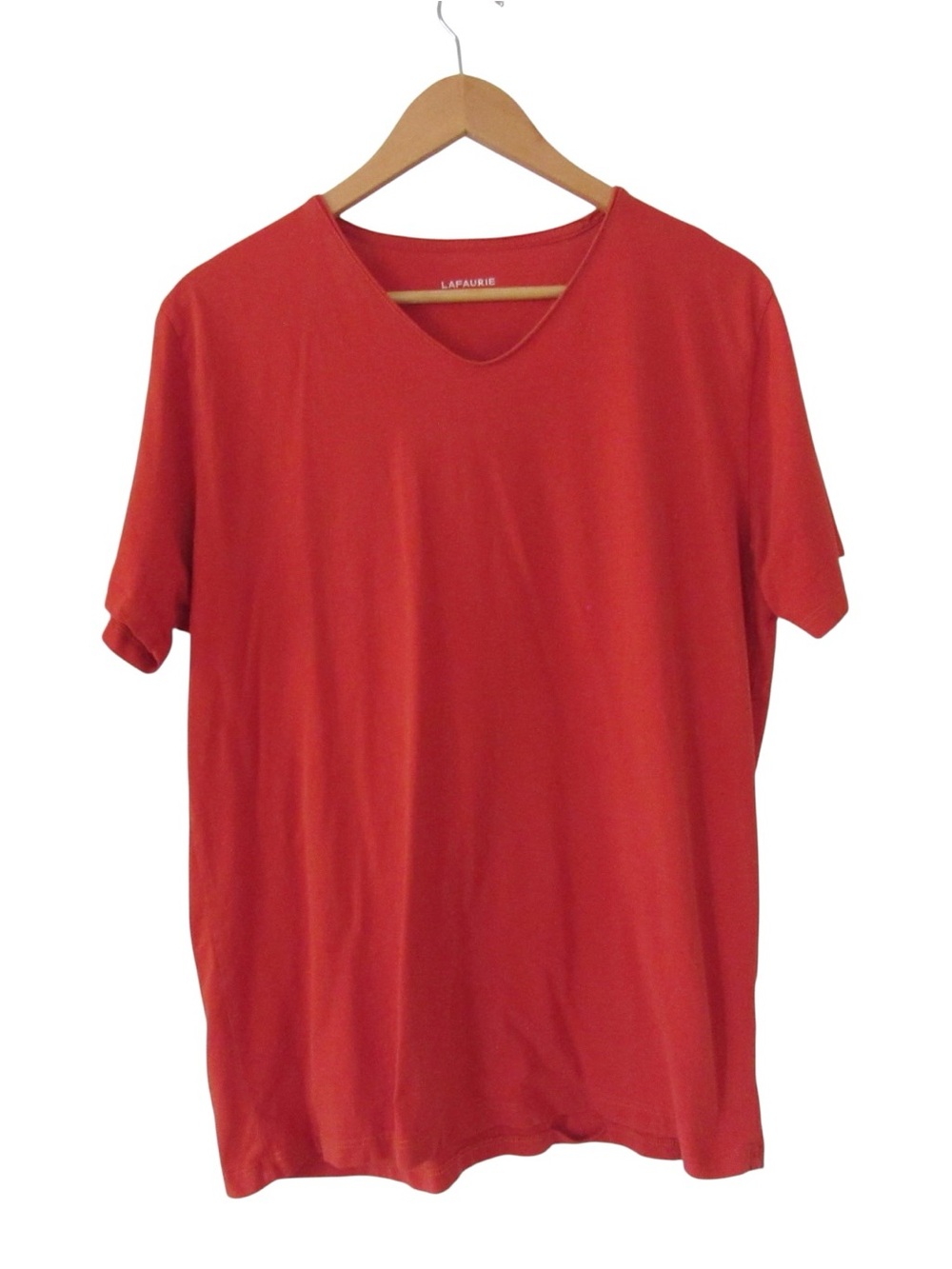 Lafaurie Barry Mens Short Sleeve T-Shirt Large Red Rolled V-Neck Cotton Knit